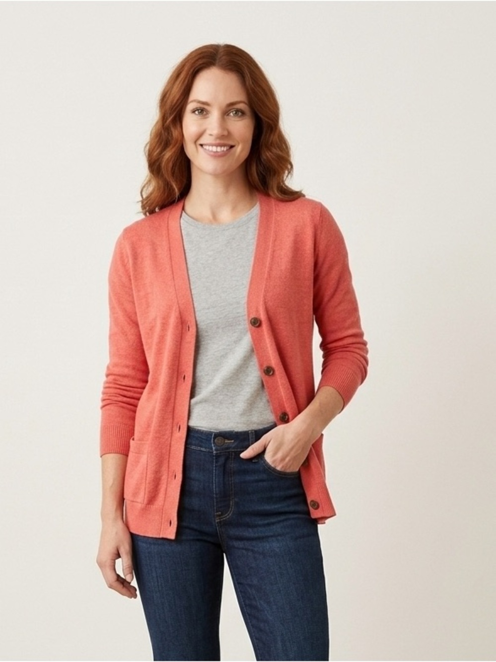 LOFT 100% Linen Cardigan Sweater XXSP Coral V-Neck Knit Coastal Prep Pockets